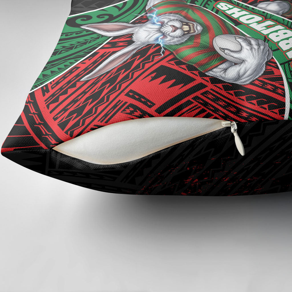 South Sydney Rabbitohs Rugby Pillow Cover Tribal Polynesian Power Art - Lightning Mascot