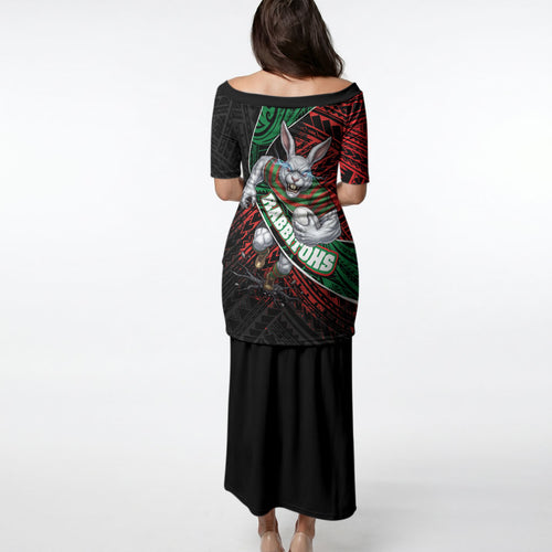South Sydney Rabbitohs Rugby Puletasi Tribal Polynesian Power Art - Lightning Mascot