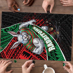 South Sydney Rabbitohs Rugby Puzzle Tribal Polynesian Power Art - Lightning Mascot
