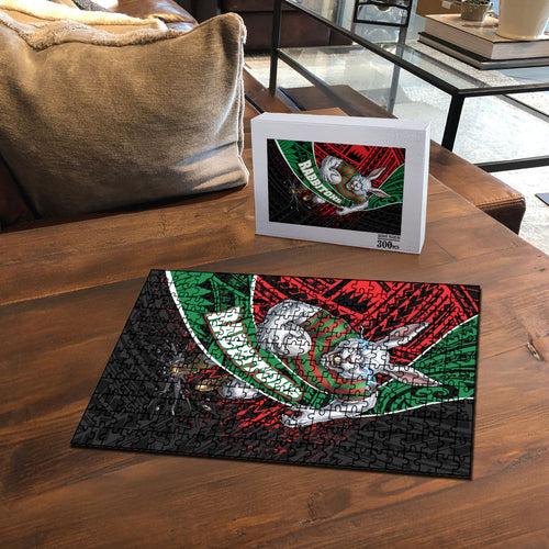 South Sydney Rabbitohs Rugby Puzzle Tribal Polynesian Power Art - Lightning Mascot