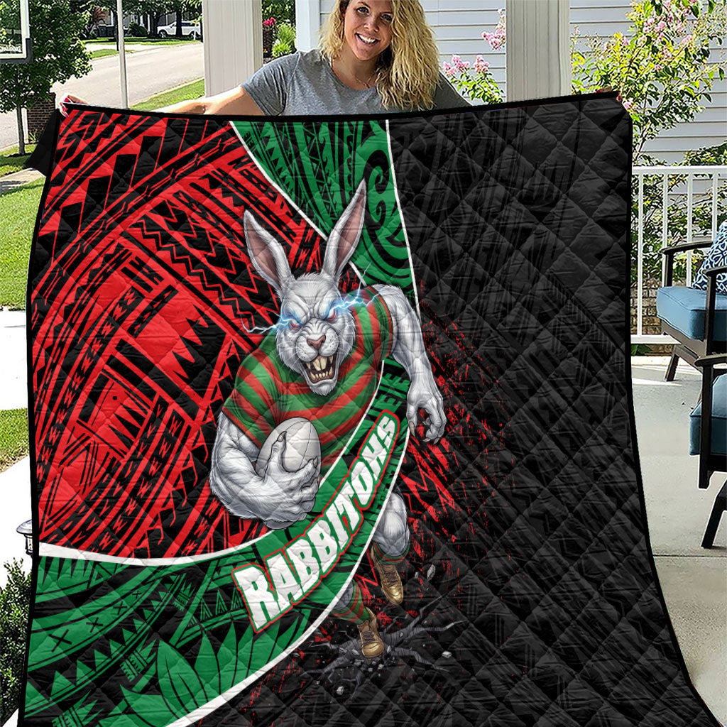 South Sydney Rabbitohs Rugby Quilt Tribal Polynesian Power Art - Lightning Mascot