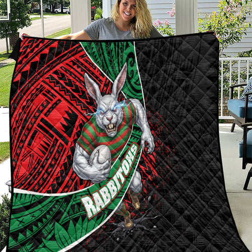 South Sydney Rabbitohs Rugby Quilt Tribal Polynesian Power Art - Lightning Mascot