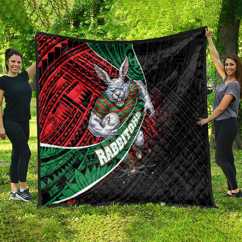 South Sydney Rabbitohs Rugby Quilt Tribal Polynesian Power Art - Lightning Mascot