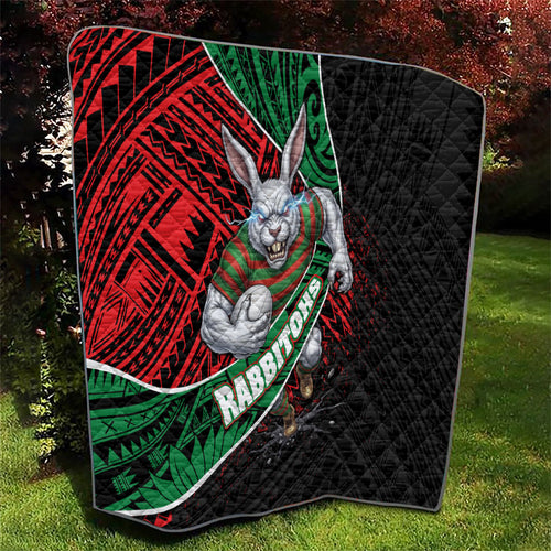 South Sydney Rabbitohs Rugby Quilt Tribal Polynesian Power Art - Lightning Mascot