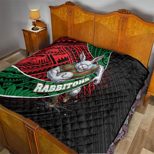 South Sydney Rabbitohs Rugby Quilt Tribal Polynesian Power Art - Lightning Mascot