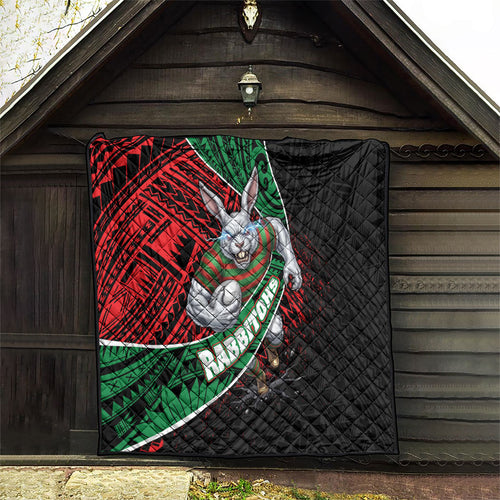 South Sydney Rabbitohs Rugby Quilt Tribal Polynesian Power Art - Lightning Mascot