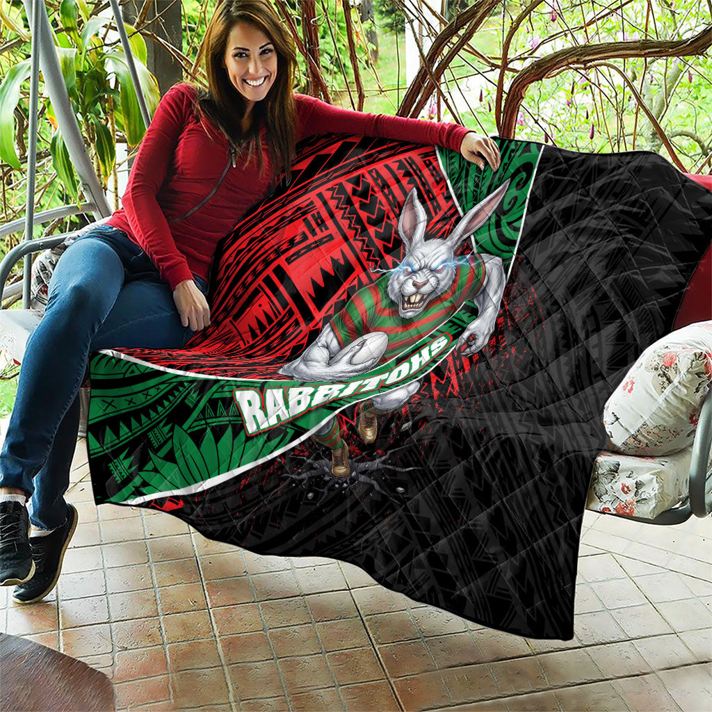 South Sydney Rabbitohs Rugby Quilt Tribal Polynesian Power Art - Lightning Mascot