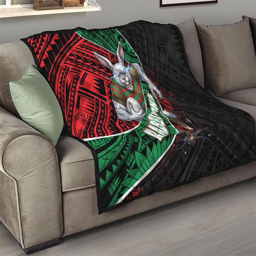 South Sydney Rabbitohs Rugby Quilt Tribal Polynesian Power Art - Lightning Mascot