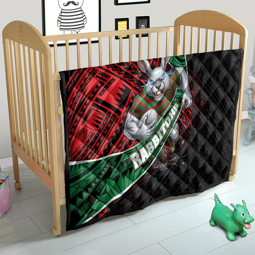 South Sydney Rabbitohs Rugby Quilt Tribal Polynesian Power Art - Lightning Mascot