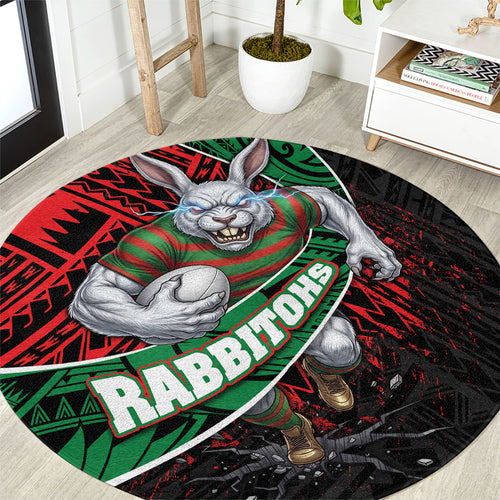 South Sydney Rabbitohs Rugby Round Carpet Tribal Polynesian Power Art - Lightning Mascot