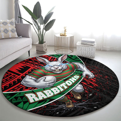 South Sydney Rabbitohs Rugby Round Carpet Tribal Polynesian Power Art - Lightning Mascot