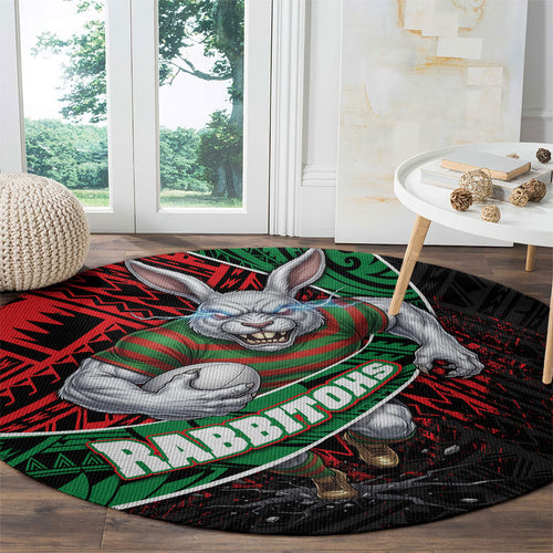 South Sydney Rabbitohs Rugby Round Carpet Tribal Polynesian Power Art - Lightning Mascot