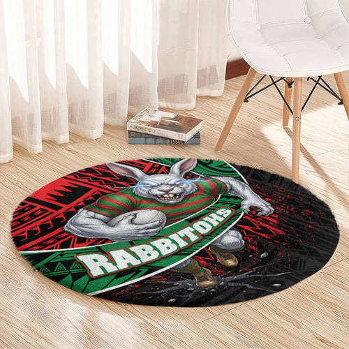 South Sydney Rabbitohs Rugby Round Carpet Tribal Polynesian Power Art - Lightning Mascot