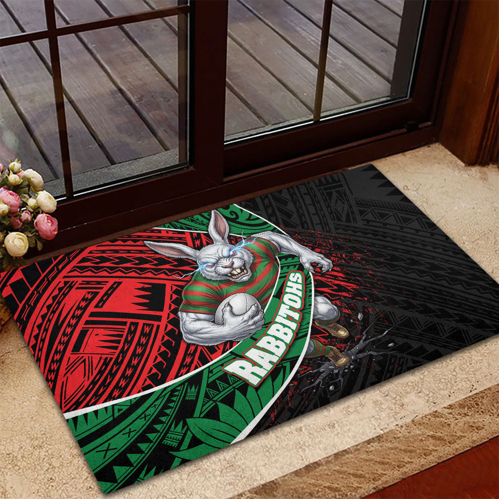 South Sydney Rabbitohs Rugby Rubber Doormat Tribal Polynesian Power Art - Lightning Mascot