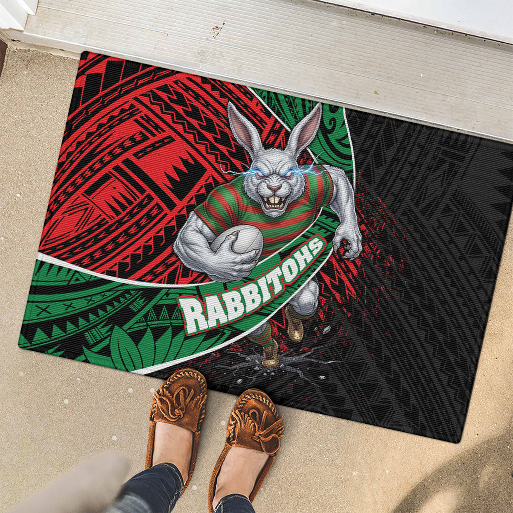 South Sydney Rabbitohs Rugby Rubber Doormat Tribal Polynesian Power Art - Lightning Mascot