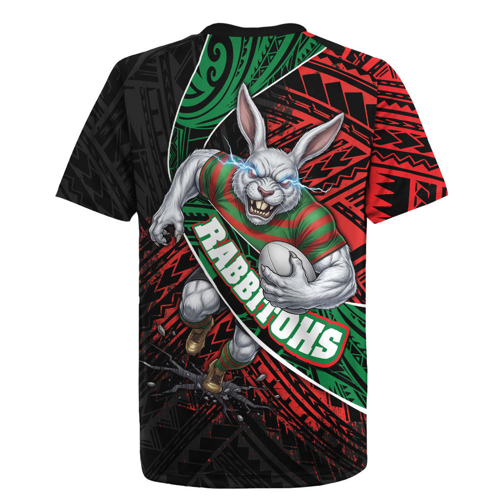 South Sydney Rabbitohs Rugby Rugby Jersey Tribal Polynesian Power Art - Lightning Mascot