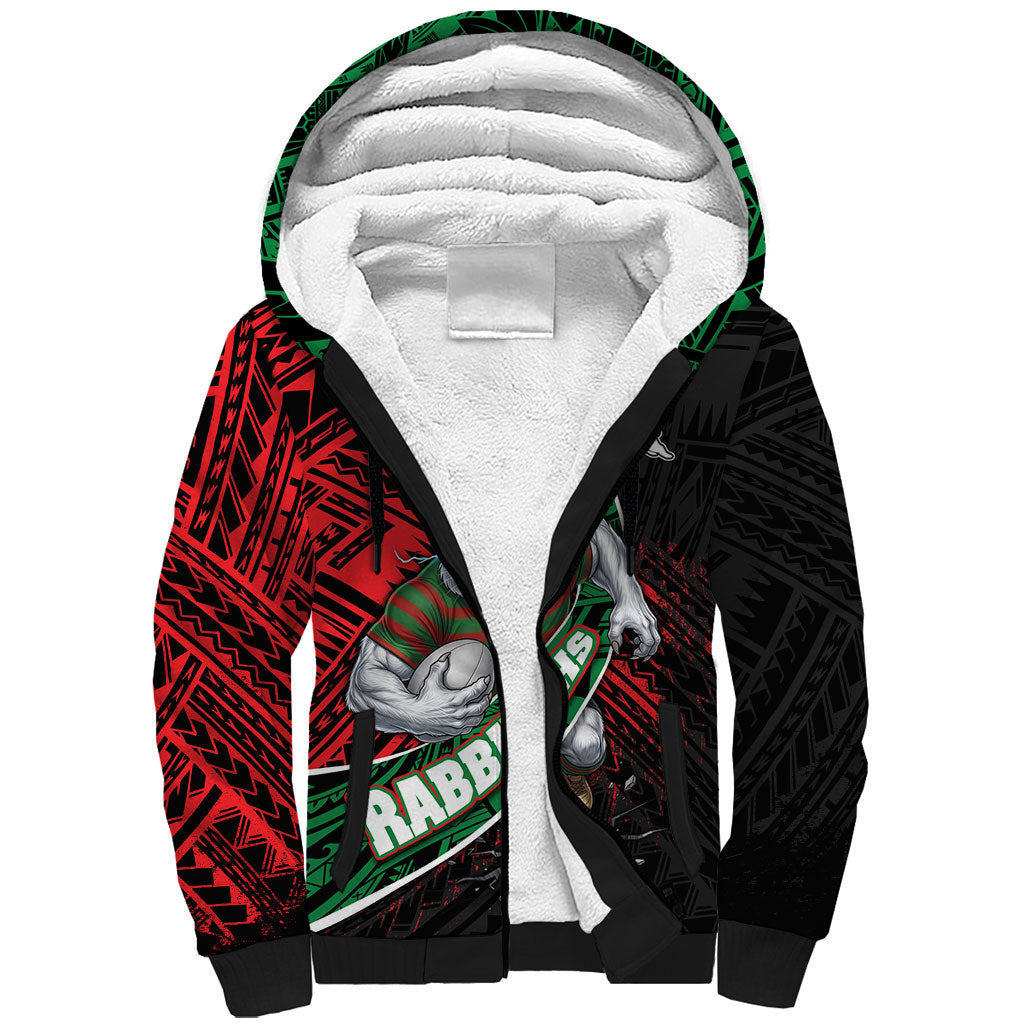 South Sydney Rabbitohs Rugby Sherpa Hoodie Tribal Polynesian Power Art - Lightning Mascot