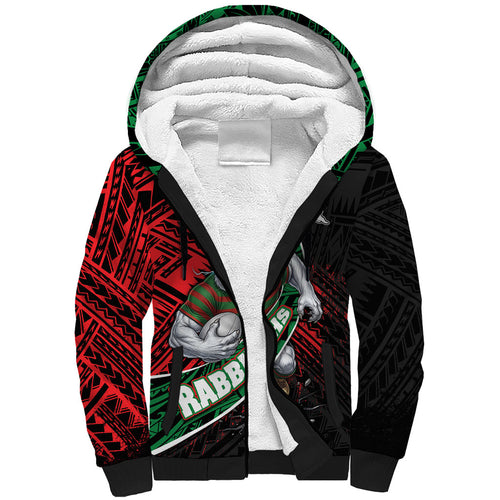 South Sydney Rabbitohs Rugby Sherpa Hoodie Tribal Polynesian Power Art - Lightning Mascot