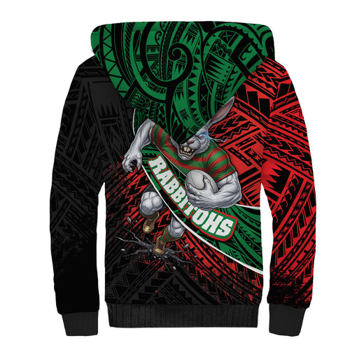 South Sydney Rabbitohs Rugby Sherpa Hoodie Tribal Polynesian Power Art - Lightning Mascot