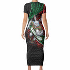 South Sydney Rabbitohs Rugby Short Sleeve Bodycon Dress Tribal Polynesian Power Art - Lightning Mascot