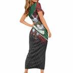 South Sydney Rabbitohs Rugby Short Sleeve Bodycon Dress Tribal Polynesian Power Art - Lightning Mascot