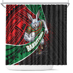 South Sydney Rabbitohs Rugby Shower Curtain Tribal Polynesian Power Art - Lightning Mascot