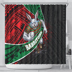 South Sydney Rabbitohs Rugby Shower Curtain Tribal Polynesian Power Art - Lightning Mascot