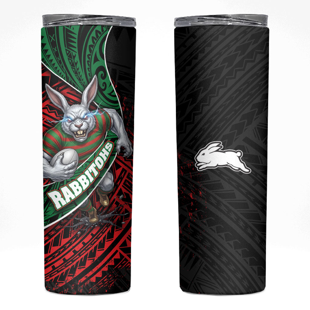 South Sydney Rabbitohs Rugby Skinny Tumbler Tribal Polynesian Power Art - Lightning Mascot