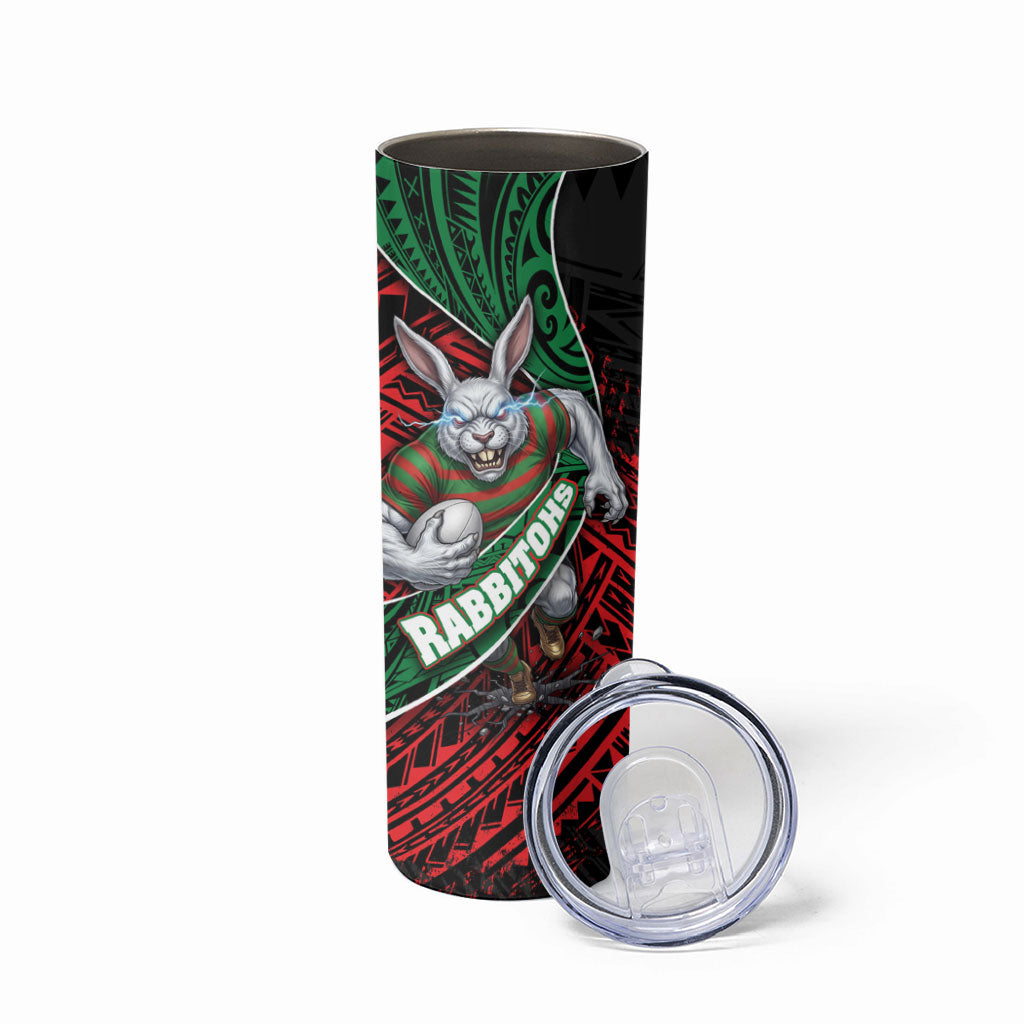 South Sydney Rabbitohs Rugby Skinny Tumbler Tribal Polynesian Power Art - Lightning Mascot