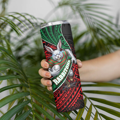 South Sydney Rabbitohs Rugby Skinny Tumbler Tribal Polynesian Power Art - Lightning Mascot