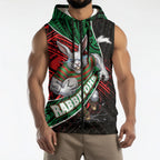 South Sydney Rabbitohs Rugby Sleeveless Zip Hoodie Tribal Polynesian Power Art - Lightning Mascot