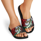 South Sydney Rabbitohs Rugby Slide Sandals Tribal Polynesian Power Art - Lightning Mascot
