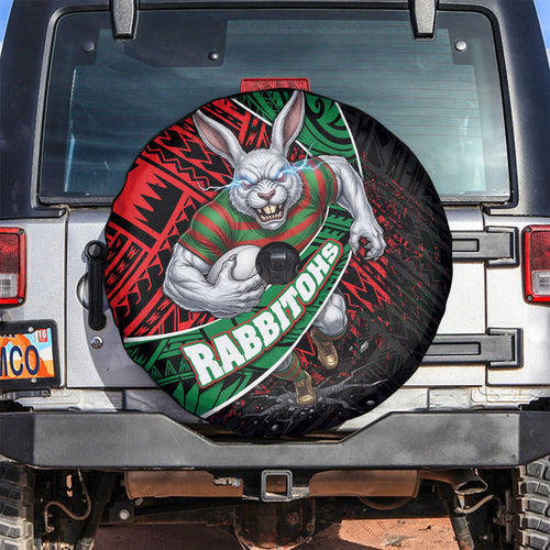 South Sydney Rabbitohs Rugby Spare Tire Cover Tribal Polynesian Power Art - Lightning Mascot