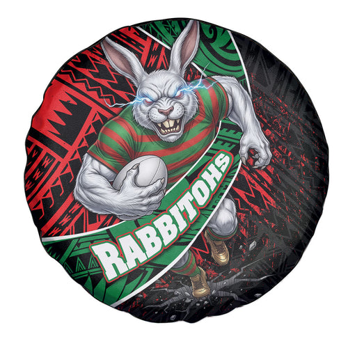 South Sydney Rabbitohs Rugby Spare Tire Cover Tribal Polynesian Power Art - Lightning Mascot