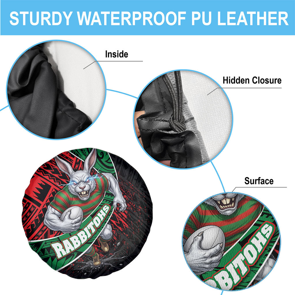 South Sydney Rabbitohs Rugby Spare Tire Cover Tribal Polynesian Power Art - Lightning Mascot