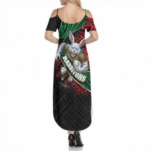 South Sydney Rabbitohs Rugby Summer Maxi Dress Tribal Polynesian Power Art - Lightning Mascot