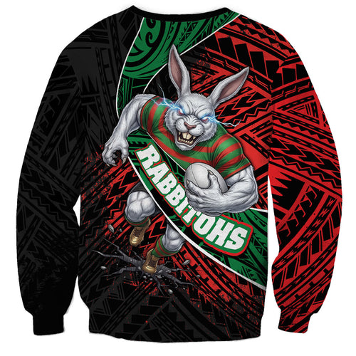 South Sydney Rabbitohs Rugby Sweatshirt Tribal Polynesian Power Art - Lightning Mascot