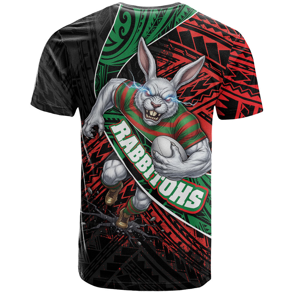 South Sydney Rabbitohs Rugby T Shirt Tribal Polynesian Power Art - Lightning Mascot