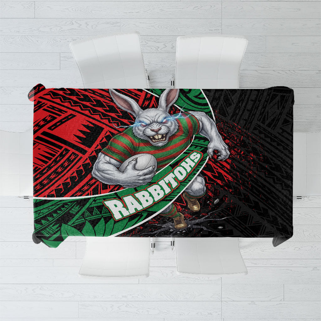 South Sydney Rabbitohs Rugby Tablecloth Tribal Polynesian Power Art - Lightning Mascot