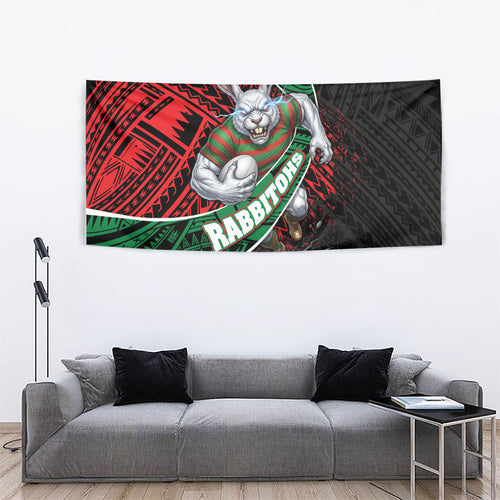 South Sydney Rabbitohs Rugby Tapestry Tribal Polynesian Power Art - Lightning Mascot