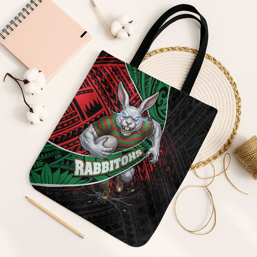 South Sydney Rabbitohs Rugby Tote Bag Tribal Polynesian Power Art - Lightning Mascot