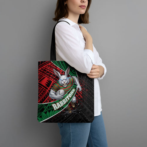 South Sydney Rabbitohs Rugby Tote Bag Tribal Polynesian Power Art - Lightning Mascot