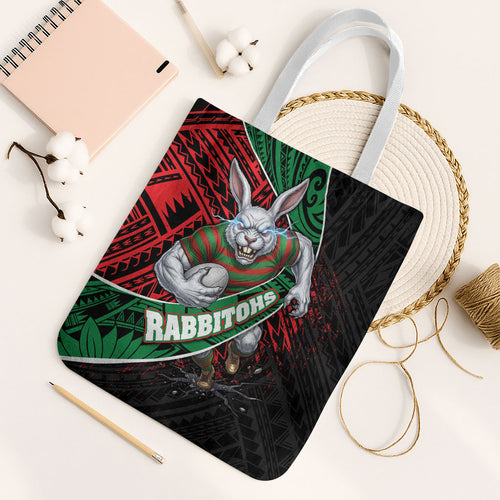 South Sydney Rabbitohs Rugby Tote Bag Tribal Polynesian Power Art - Lightning Mascot