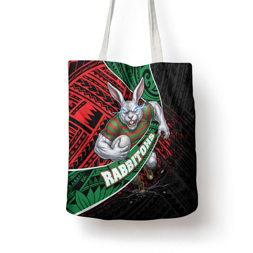 South Sydney Rabbitohs Rugby Tote Bag Tribal Polynesian Power Art - Lightning Mascot