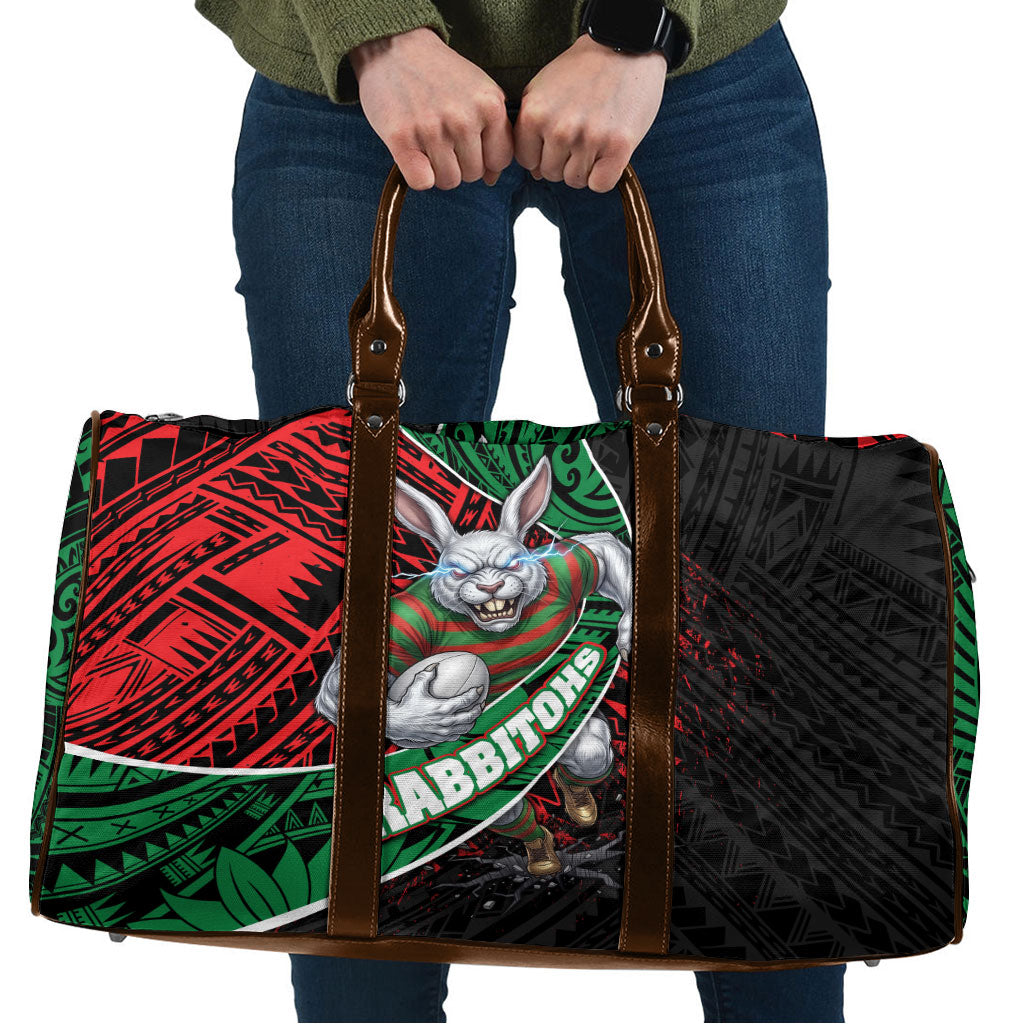 South Sydney Rabbitohs Rugby Travel Bag Tribal Polynesian Power Art - Lightning Mascot