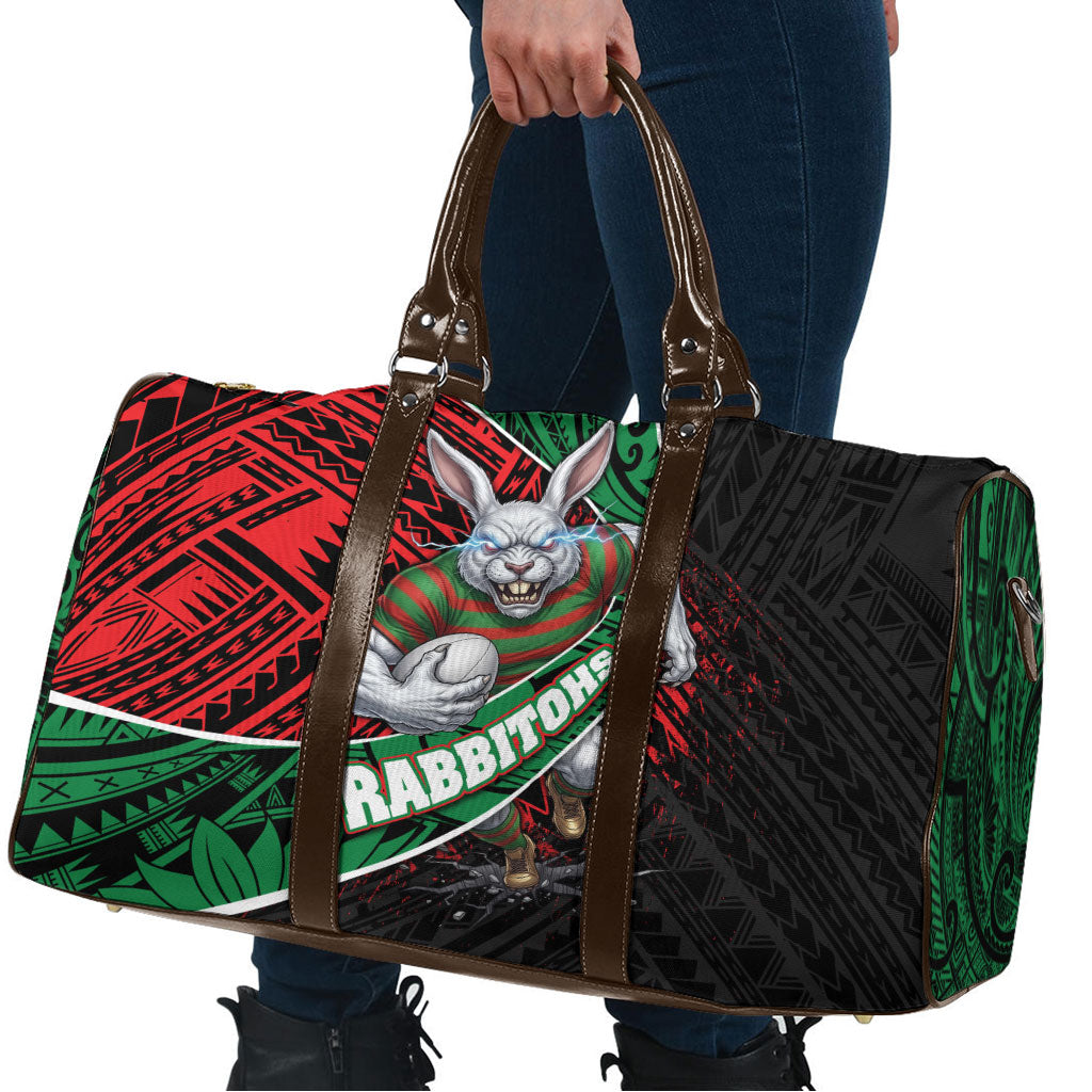 South Sydney Rabbitohs Rugby Travel Bag Tribal Polynesian Power Art - Lightning Mascot