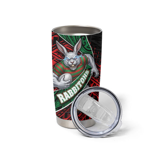 South Sydney Rabbitohs Rugby Tumbler Cup Tribal Polynesian Power Art - Lightning Mascot