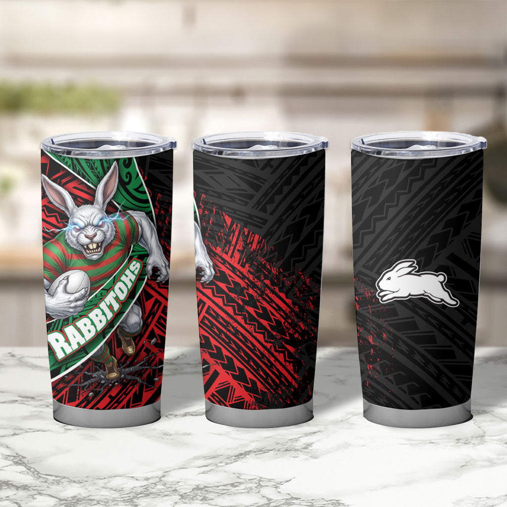South Sydney Rabbitohs Rugby Tumbler Cup Tribal Polynesian Power Art - Lightning Mascot