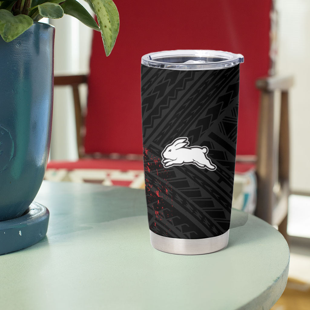 South Sydney Rabbitohs Rugby Tumbler Cup Tribal Polynesian Power Art - Lightning Mascot