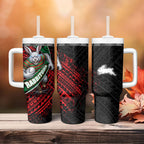 South Sydney Rabbitohs Rugby Tumbler With Handle Tribal Polynesian Power Art - Lightning Mascot